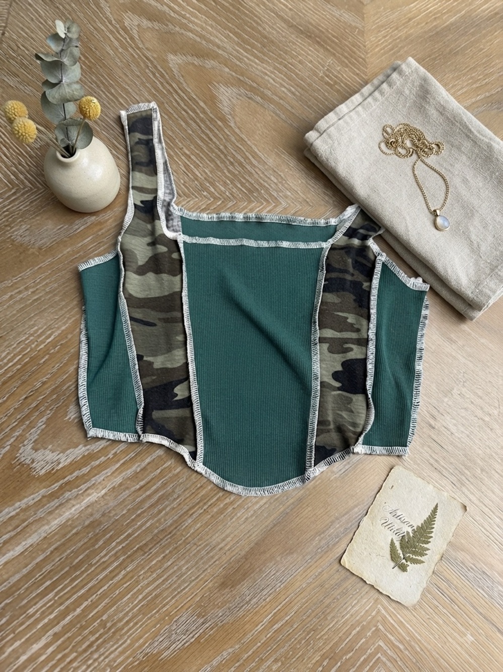 SHEIN Green Camo Paneled Crop Tank
